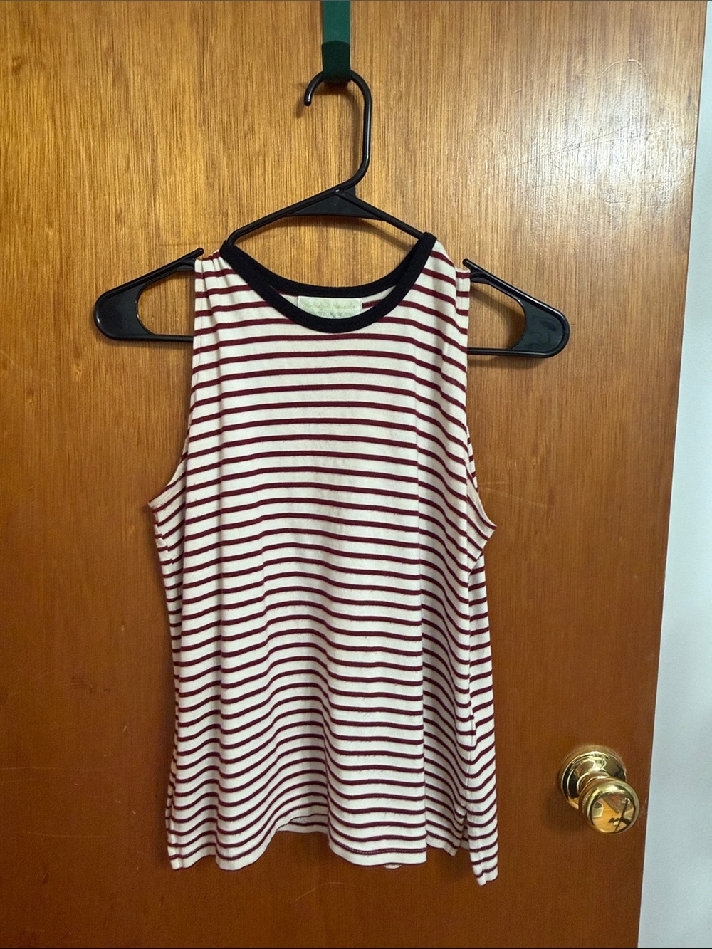 Striped Sleeveless Tank Top in Burgundy & White with Black Trim 100% Cotton